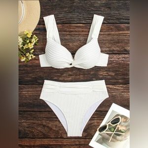 White bikini high waist twist front large